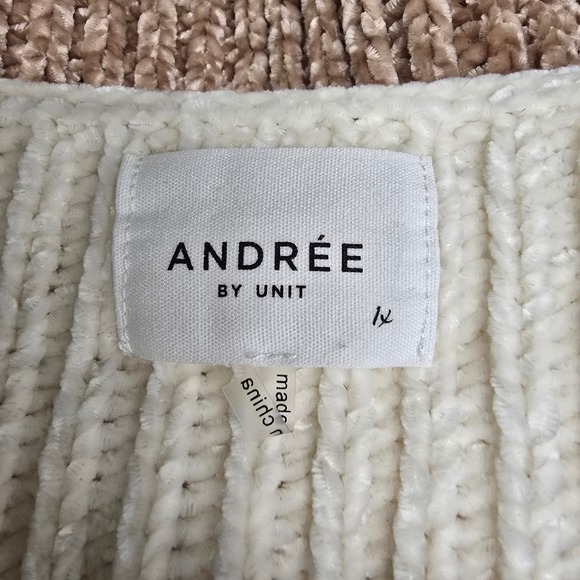Andree By Unit 1X Chenille Striped V Neck Sweater Pullover Brown Green Cream - Picture 5 of 8